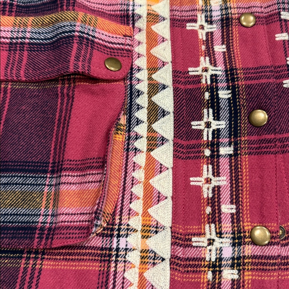 Free People Nordic Chill Plaid Flannel oversized Shirt Jacket size Small - Picture 5 of 11